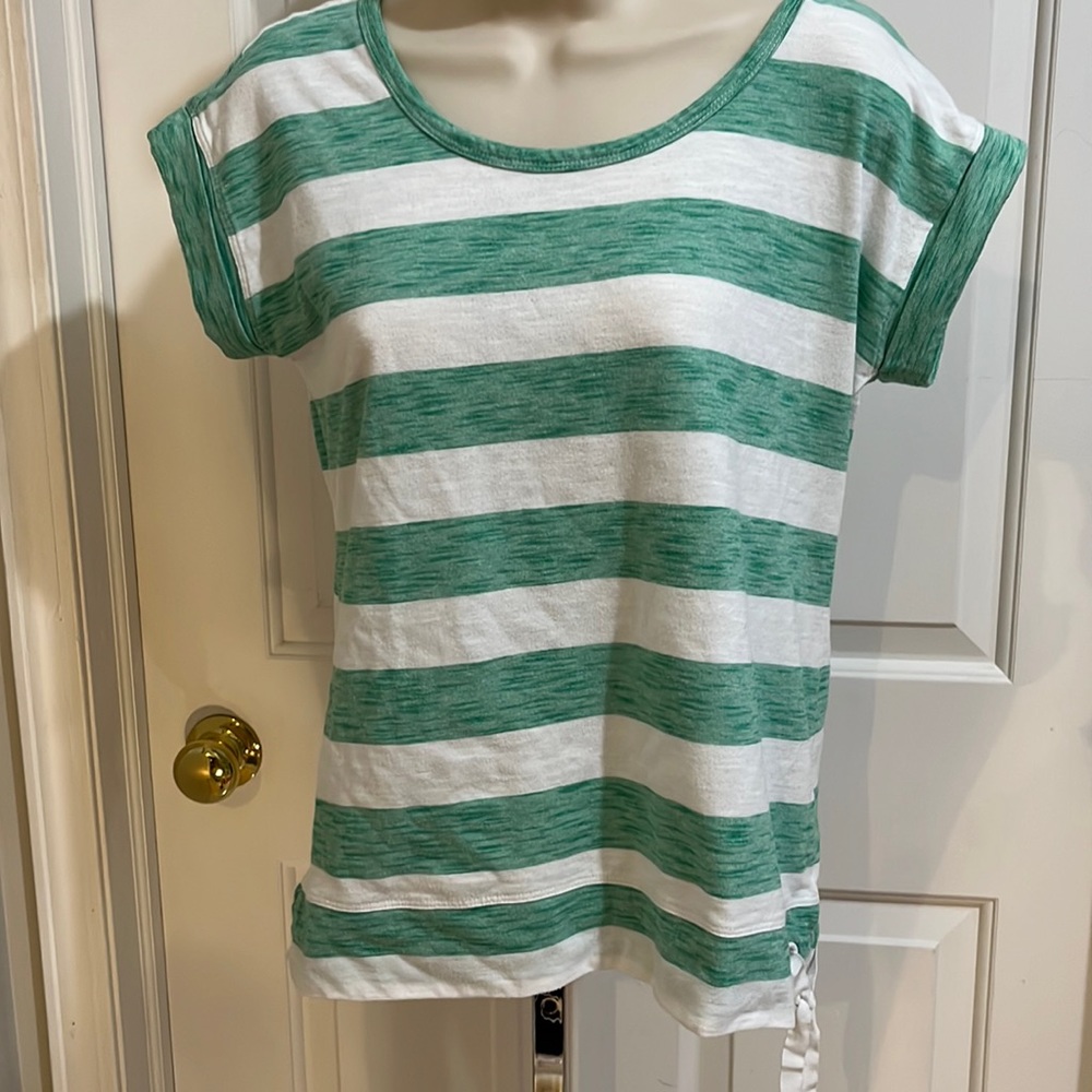 T by Talbots size SP green/white short sleeve shirt.